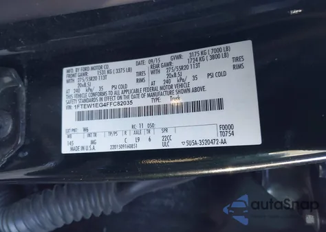 2015 Ford F-150 Xlt из США, поврежденный, VIN 1FTEW1EG4FFC82035